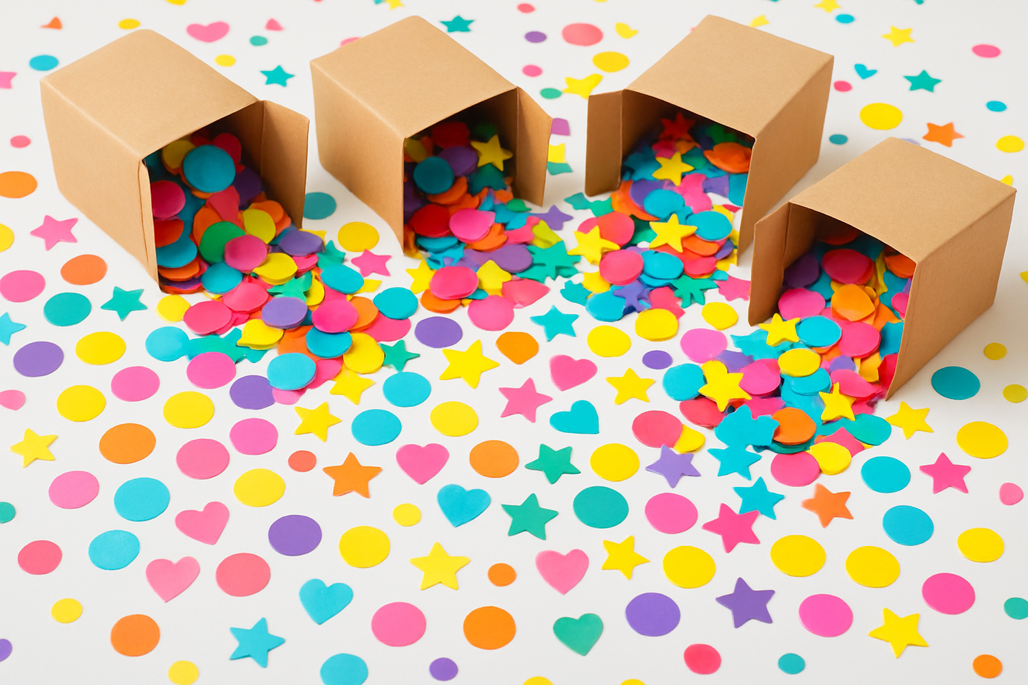 colis remplis de confetti coloré